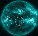 太陽で「一度に4つの太陽フレアが同時に発生」という、おそらく異常に珍しい現象